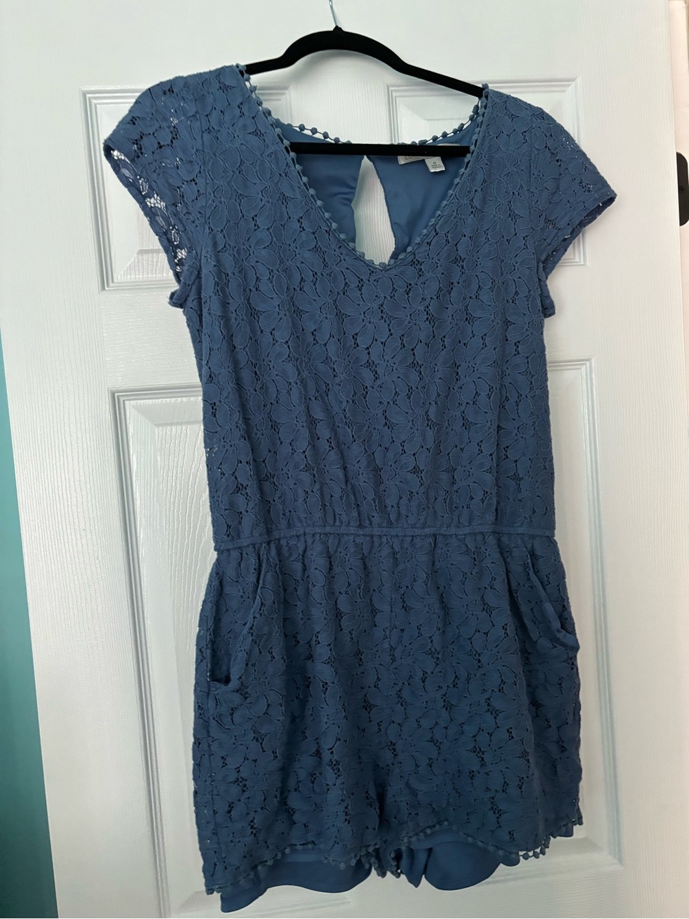 LC Lauren Conrad Dusty Blue Lace Romper